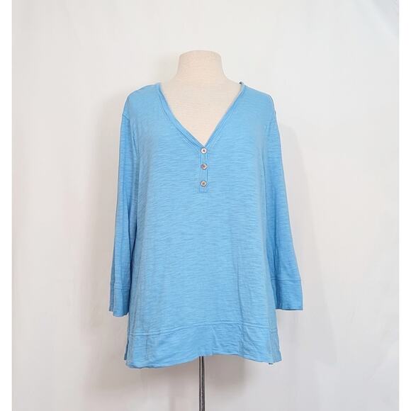 Chico's Tops - Chico's Top Light Blue Slub Cotton Blend Henley V-Neck Misses Size 2 L